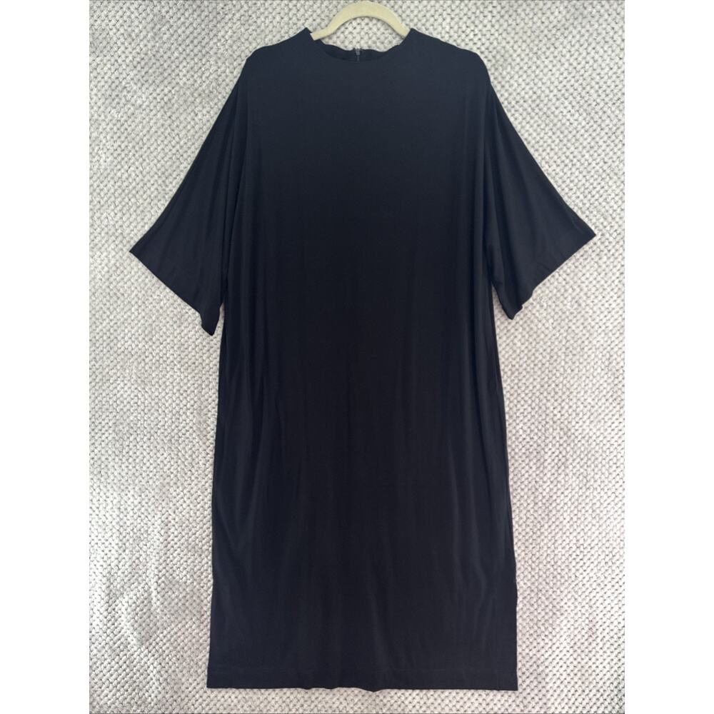 Chicos Midi Dress Womens 3 US16/18 Black Mock Neck Jersey Stretch Back Zip Lined